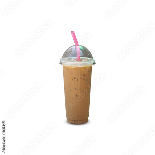 Iced coffee in glass on a white background.