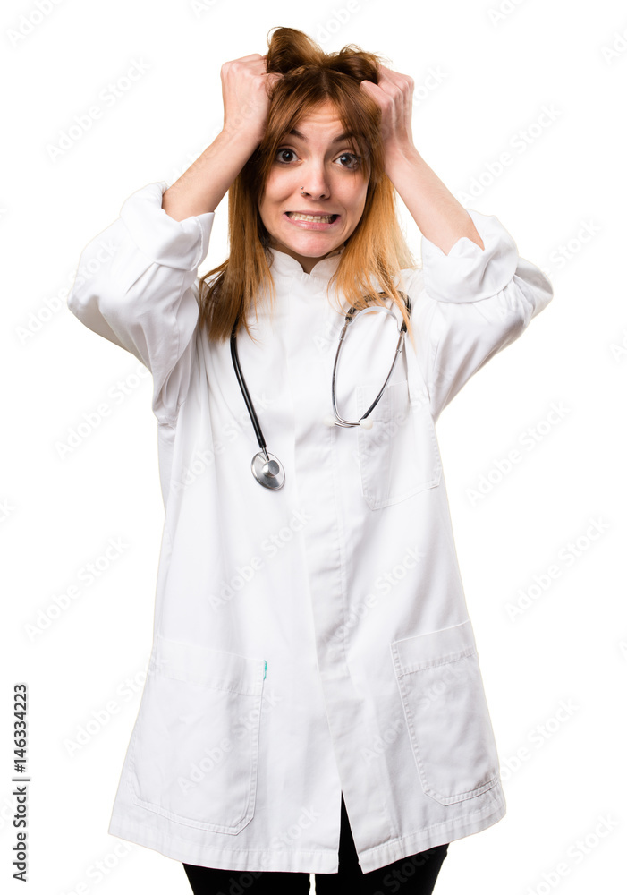 Frustrated young doctor woman Frustrated young doctor woman