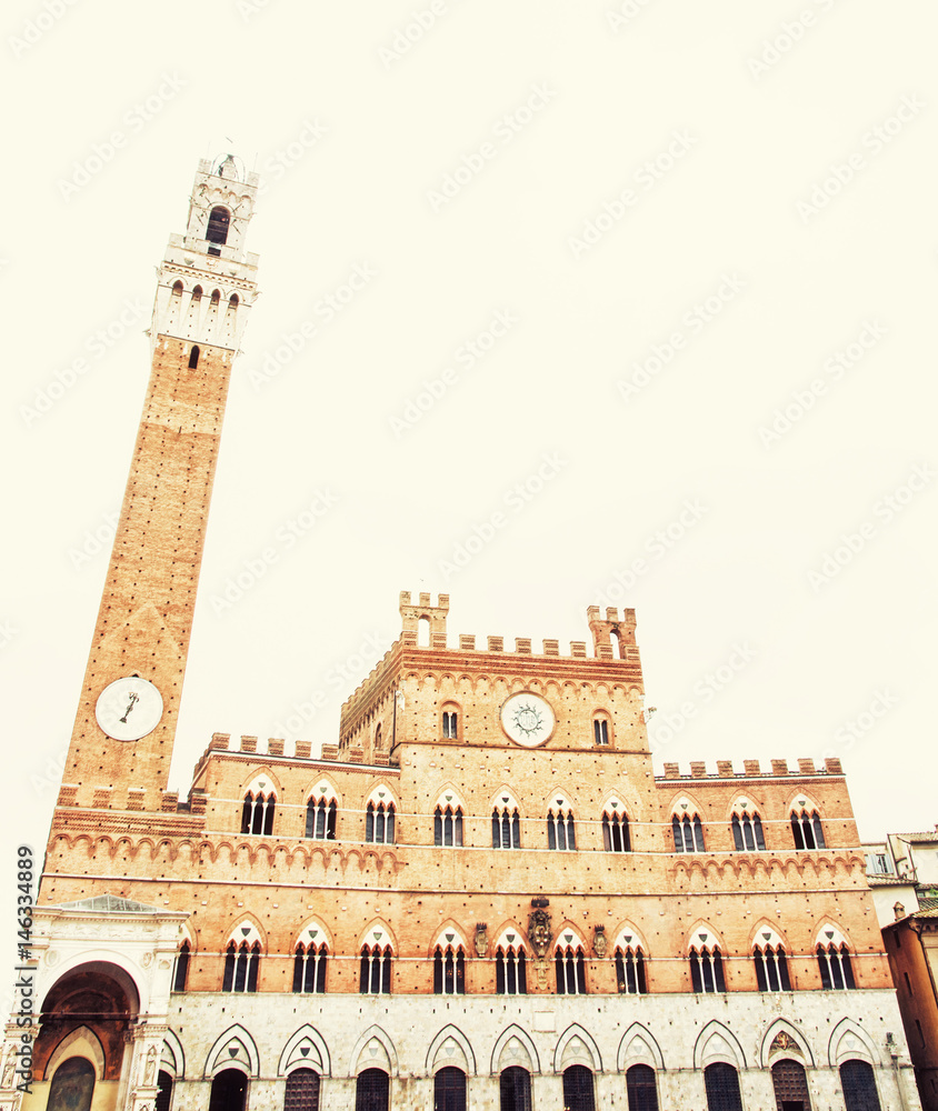 Palazzo Pubblico - town hall in Siena, Tuscany, Italy, photo filter