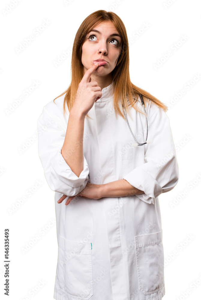 Young doctor woman having doubts Young doctor woman having doubts