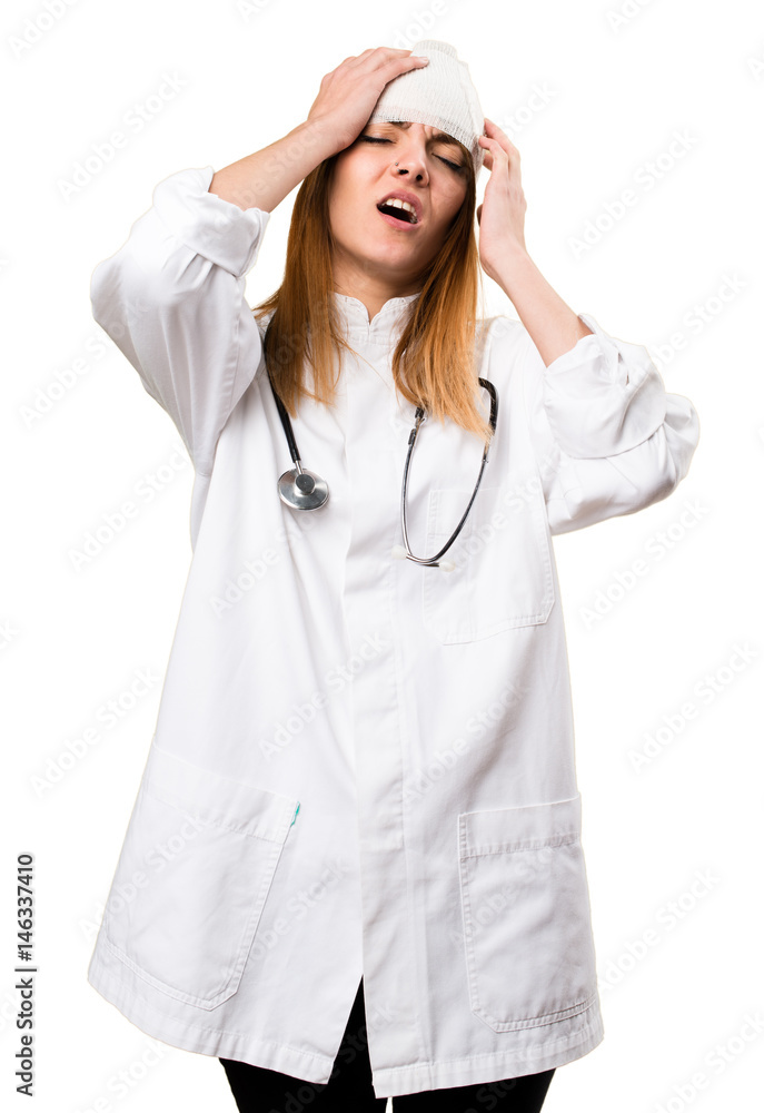 Young doctor woman with headache Young doctor woman with headache