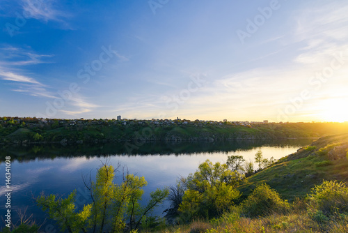 The Dnieper bank. Sunset of Zaporozhye 