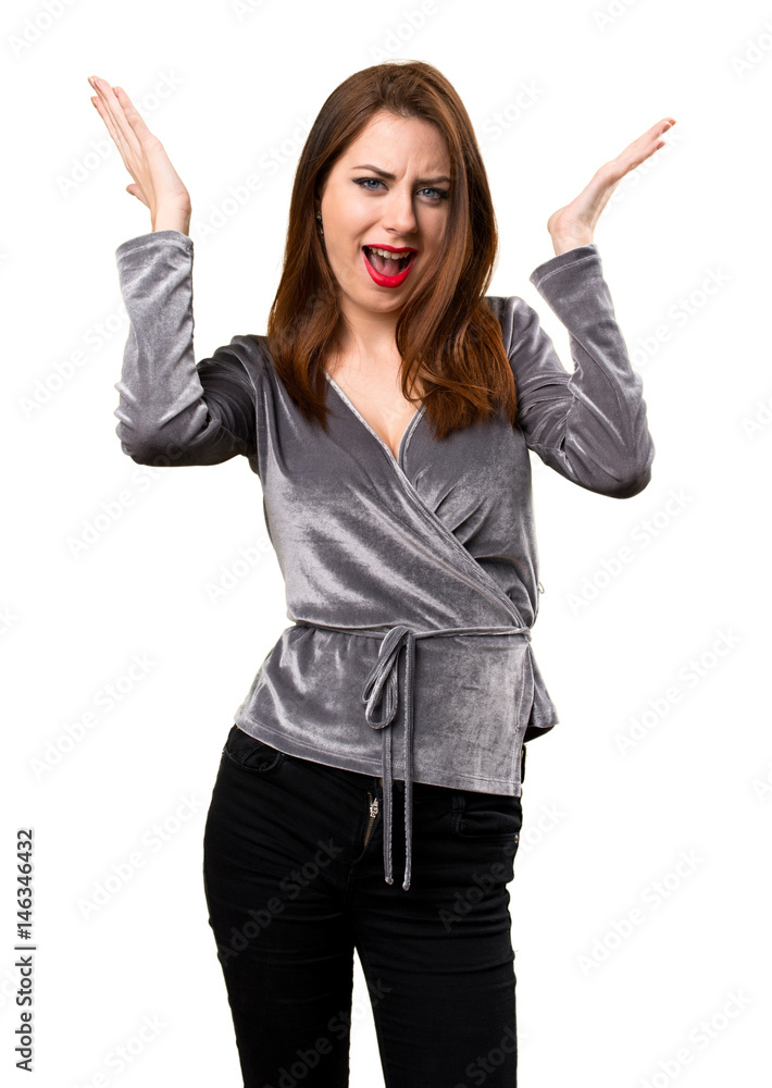 Beautiful young girl making surprise gesture Beautiful young girl making surprise gesture
