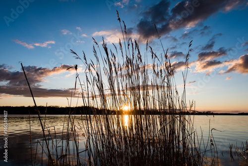 dramatic sunrise over the calm river