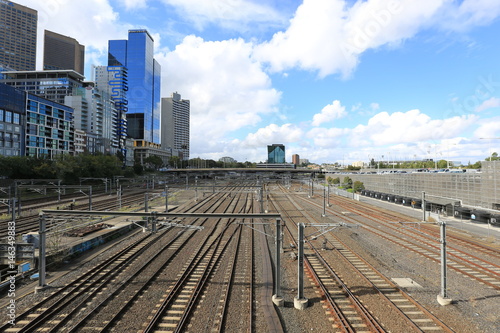 Train tracks criss cross in Melbourne, Australia