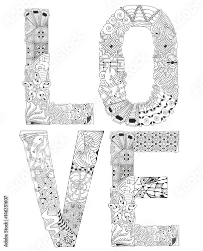 Word love for coloring. Vector decorative zentangle object Stock Vector ...