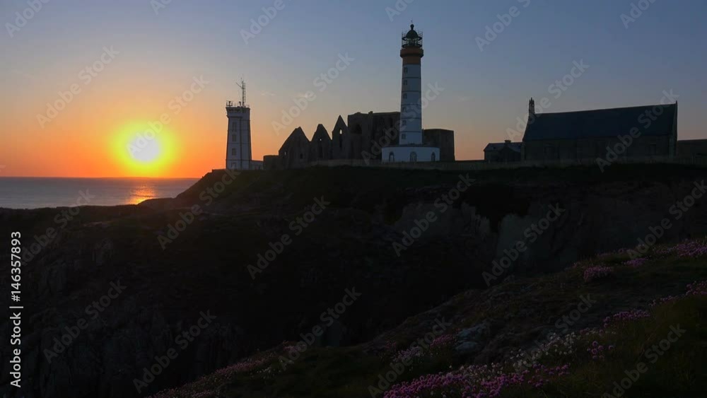 France, Finistere (29), Plougonvelin, departure of the way of Saint-Mathieu, Saint-Mathieu lighthouse, Saint-Mathieu abbey of Fine-Terre and the semaphore France, Finistere (29), Plougonvelin, departure of the way of Saint-Mathieu, Saint-Mathieu lighthouse, Saint-Mathieu abbey of Fine-Terre and the semaphore