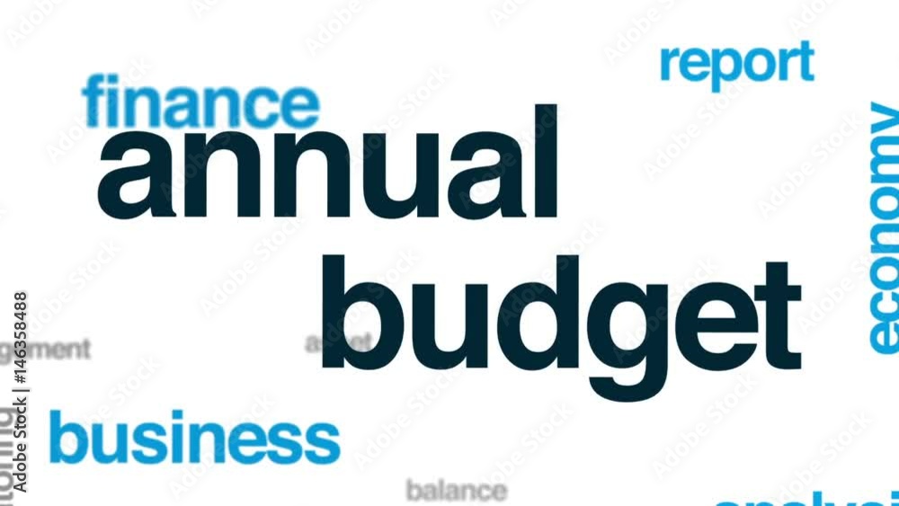 Annual budget animated word cloud, text design animation. Annual budget animated word cloud, text design animation.
