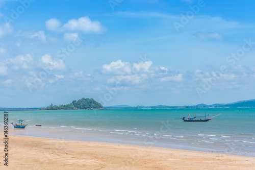 Landscape, sea, sky, clouds and fishing boats