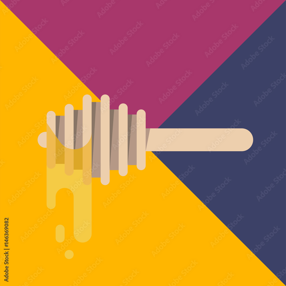 Obraz premium Honey vector illustration banner, honeycomb image, flat icon illustration with sweet tasty honey. Natural eco bio product made with bees for bio business. 