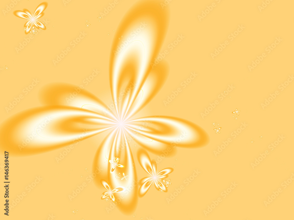 Abstract fractal butterfly flowers on a yellow background Abstract fractal butterfly flowers on a yellow background