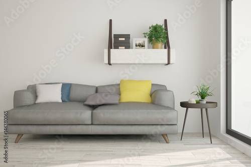 White modern room with sofa. Scandinavian interior design. 3D illustration © AntonSh