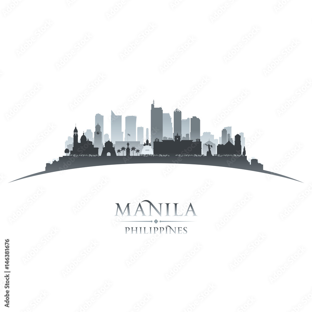 Manila Philippines city skyline silhouette white background