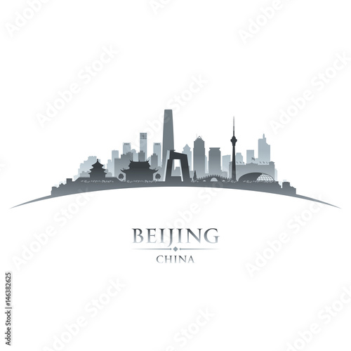 Beijing China city skyline silhouette white background