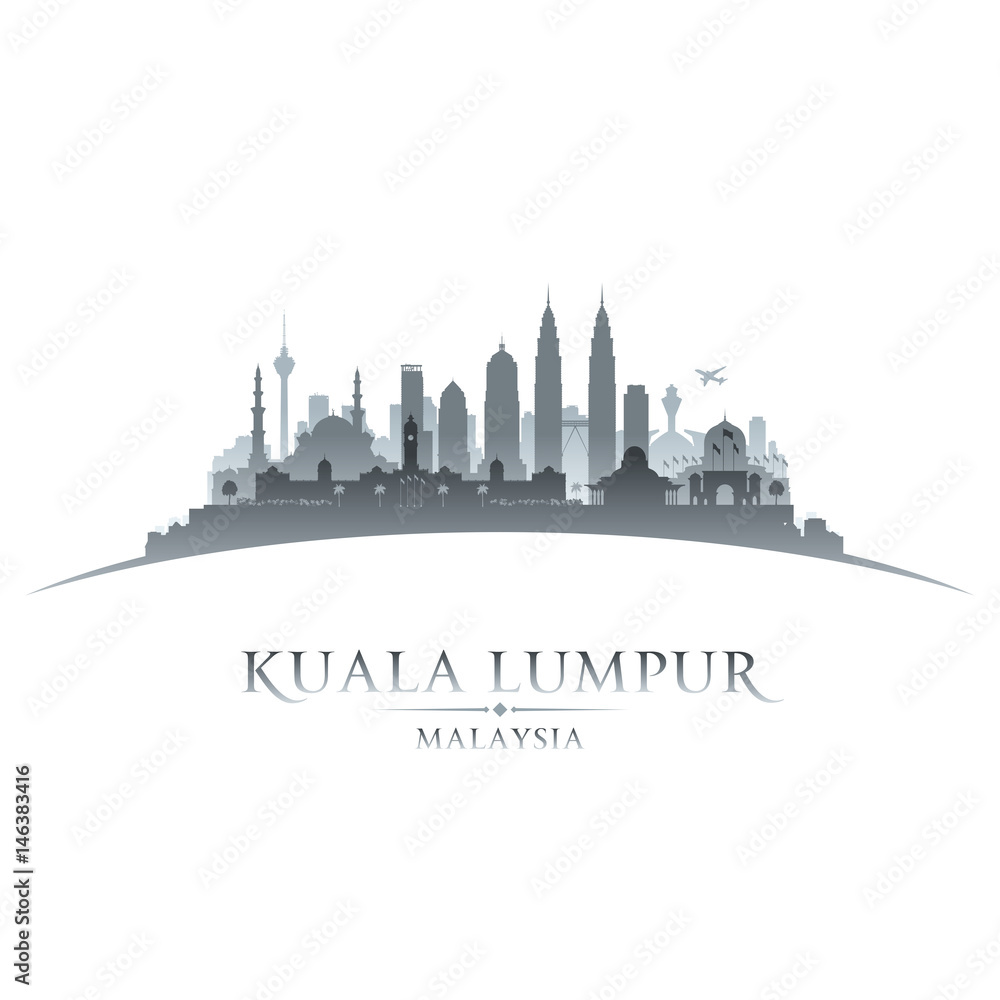 Fototapeta premium Kuala Lumpur Malaysia city skyline silhouette white background
