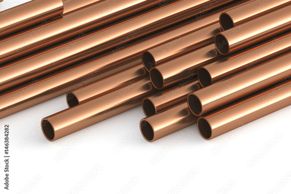 Copper pipes on a white background. 3d rendering Copper pipes on a white background. 3d rendering