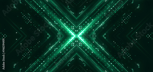 Green hi-tech user interface. Digital global speed technology concept, abstract background. 3d rendering photo
