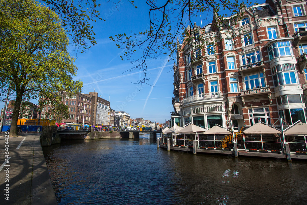 Canal in centre of Amsterdam, Netherlands.