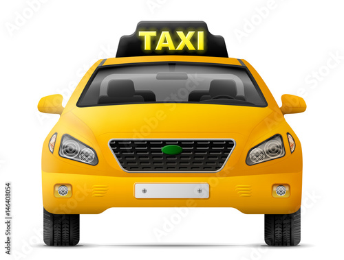 Fotografia Yellow taxi car isolated on white background