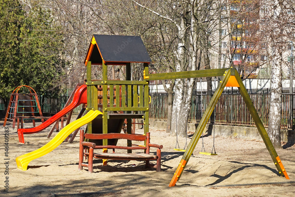Fototapeta premium Slides and jungle gym at the kindergarten