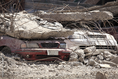 Cars under the rubble for an earthquake in Chile