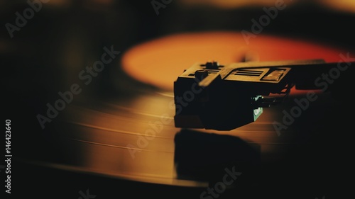 Bilde på lerret A retro-styled spinning record vinyl player.. Close up.