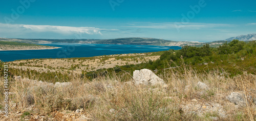 Obraz na płótnie Montenegro mountains, view to sea and rocky green hills w salonie
