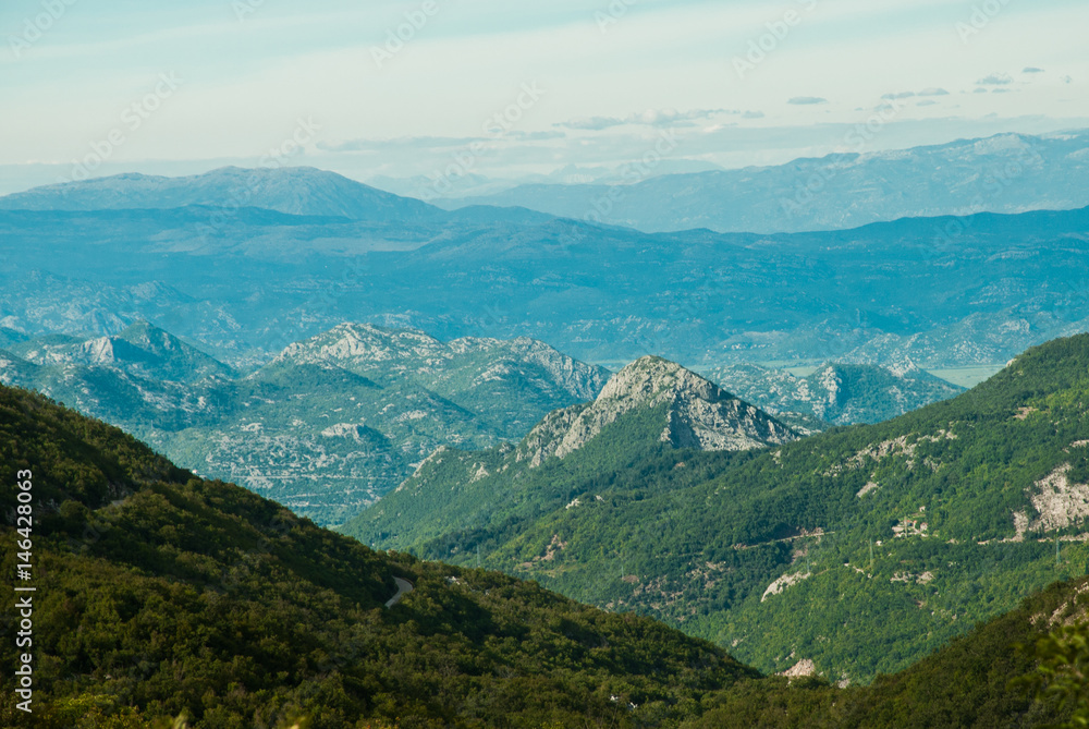 Montenegro mountains, view of rocky green hills