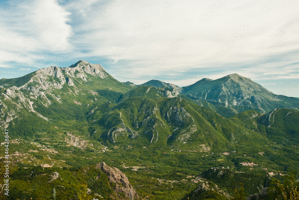 Montenegro mountains, view of rocky green hills