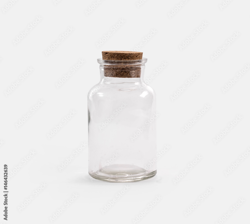 Empty glass jar closed cork stopper Empty glass jar closed cork stopper