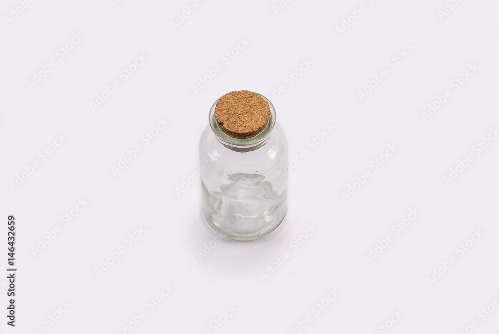 Empty glass jar closed cork stopper Empty glass jar closed cork stopper
