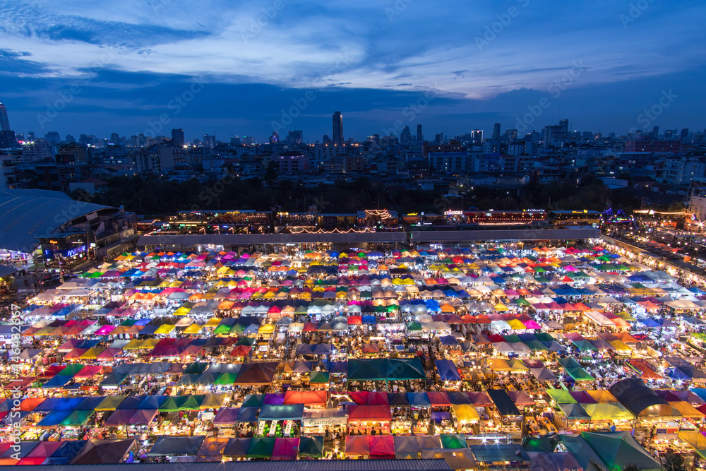 Fototapeta premium night market Ratchada at Bangkok Thailand in the sundown time The Train night market