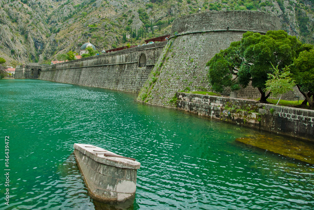 Montenegro Kotor city canal, Wall from old fortifications