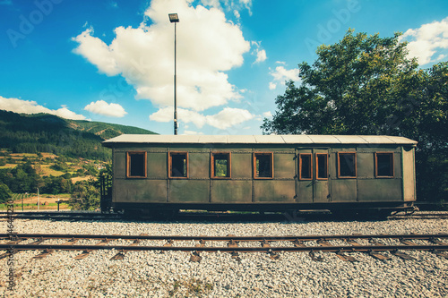 Wall Mural Retro wooden railway carriage at station of Serbia.