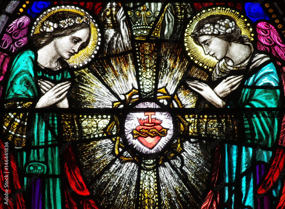 Two Angels with the Holy Heart (stained glass)