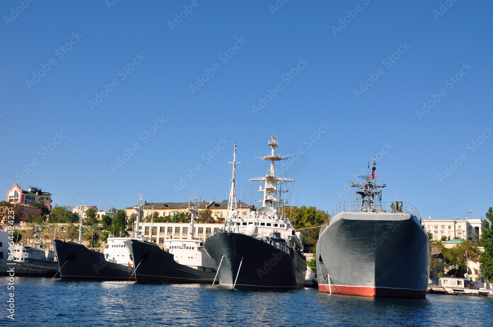 Russian warship in the port of Sevastopol, Crimea