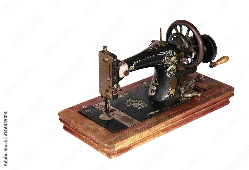 Vintage sewing machine isolated on white, clipping path