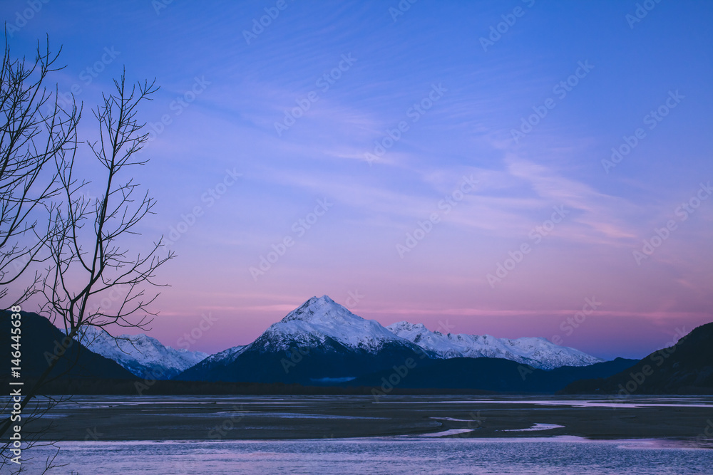 Pink Sunrise Over the Chilkat River, Haines Alaska 