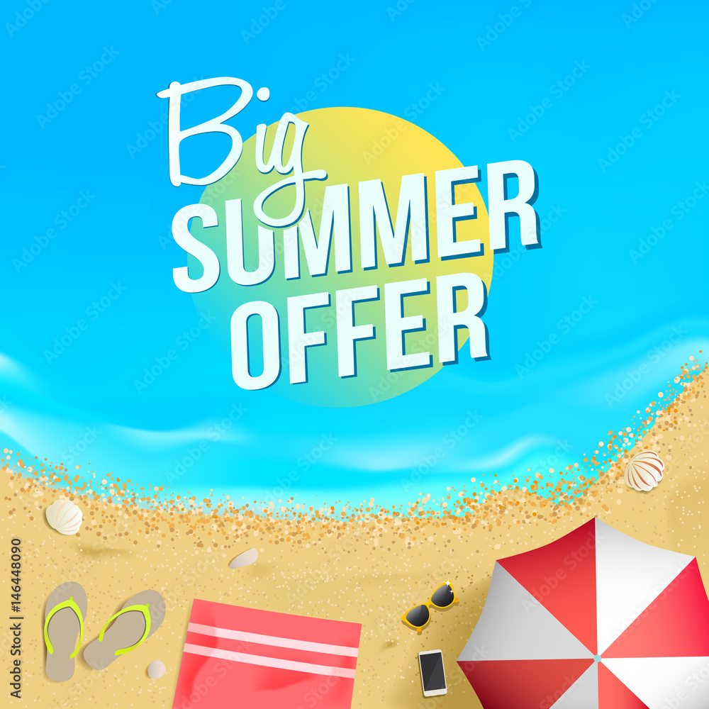 Big Summer Offer Label Beach Illustration