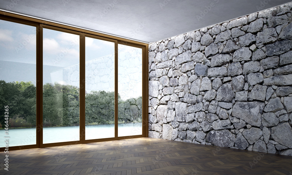 Fototapeta 3d renderingu wewnętrzny projekt Kamiennej ściany pusty pokój