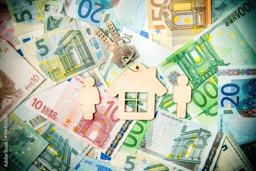 Symbol of home and family against the background of the Euro currency 