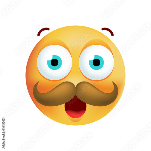 Cute Emoticon With Moustache on White Background. Isolated Vector Illustration 