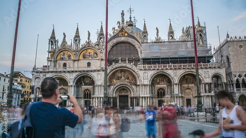 Saint Mark Basilica in Venice, millions of tourists travel to Italy, hyperlapse photo