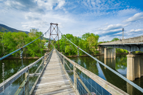 Swinging pedestrian bridge over the James River in Buchanan, Virginia.