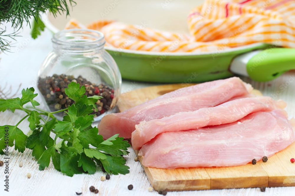 Chicken fillet iprepared for frying Chicken fillet iprepared for frying