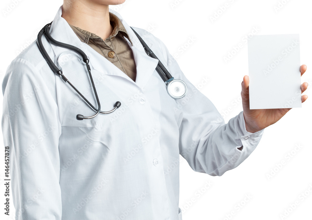 Doctor holding card with stethoscope isolated Doctor holding card with stethoscope isolated