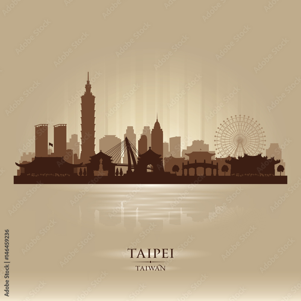 Taipei Taiwan city skyline vector silhouette