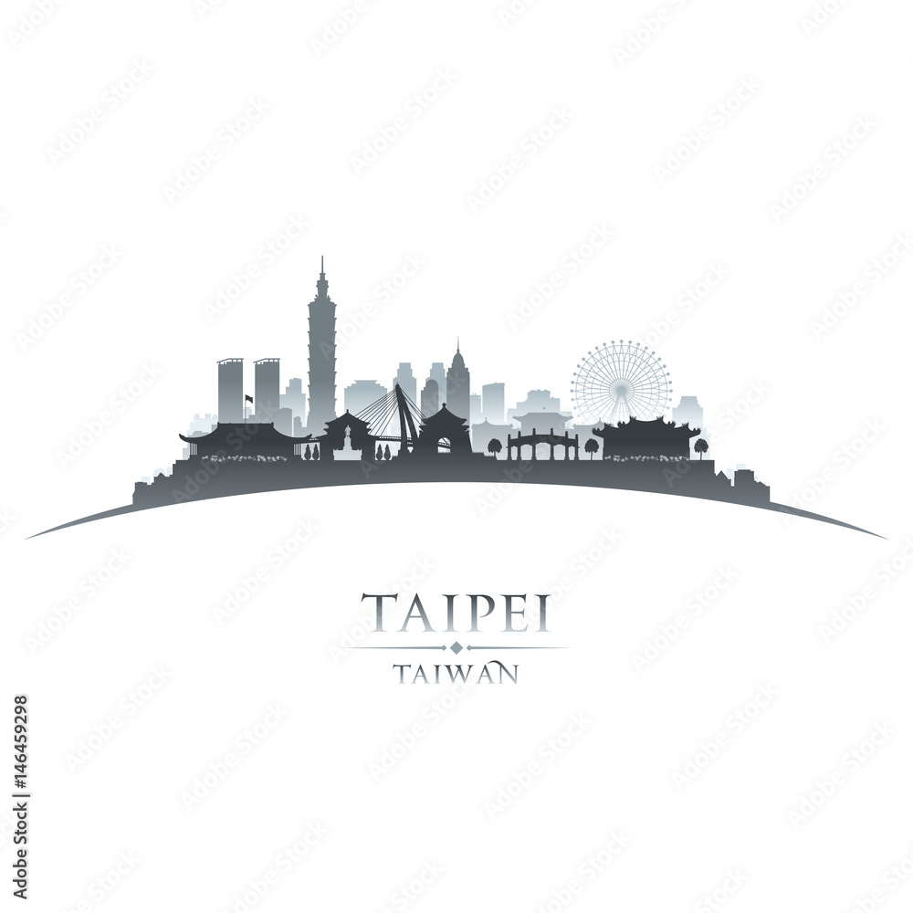 Taipei Taiwan city skyline silhouette white background