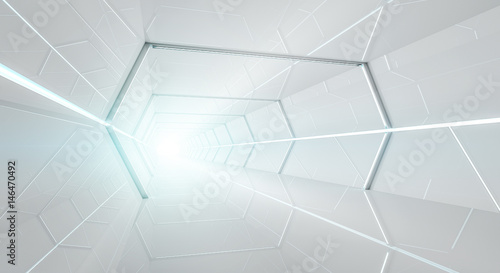 Fototapeta Naklejka Na Ścianę i Meble -  Bright futuristic spaceship corridor 3D rendering