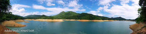 Beautiful Panoramic view of the Shing Mun Reservoir with blue sky